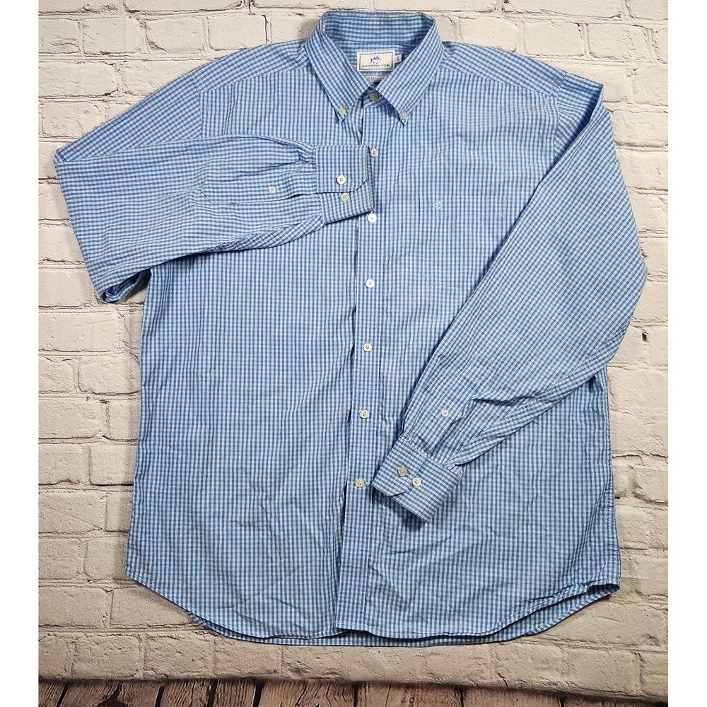 Southern Tide Mens XL Blue Gingham Classic Fit Long Sleeve Button Down Shirt